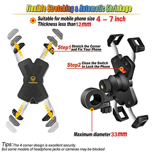 visnfa New Bike Phone Mount with Stainless Steel Clamp Arms Anti Shake and Stable 360° Rotation Bike Accessories/Bike Phone Holder for Any Smartphones GPS Other Devices Between 4 and 7 inches