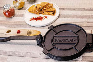 10 Inch Cast Iron Tortilla Press by StarBlue with FREE 100 Pieces Oil Paper and Recipes e-book - Tool to make Indian style Chapati, Tortilla, Roti