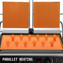 Load image into Gallery viewer, Happybuy 110V Commercial Sandwich Panini Press Grill 2X1800W Temperature Control 122°F-572°F Commercial Panini Grill Non Stick Surface for Hamburgers Steaks Bacons (Up Grooved and Down Flat Plates）
