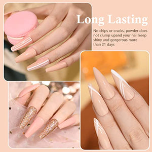 AZUREBEAUTY 17Pcs Dip Powder Nail Kit Starter Nude Skin Tones Champagne Glitter Pink Neutral Acrylic Dipping Powder Liquid Set with Base/Top Coat for French Nail Art Manicure Beginner Party Gift