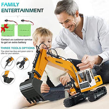 Load image into Gallery viewer, DOUBLE E Remote Control Truck RC Excavator Toy 17 Channel 3 in 1 Claw Drill Metal Shovel Real Hydraulic Electric RC Construction Vehicle with Working Lights
