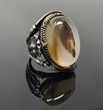Load image into Gallery viewer, KAR Rare 925K STERLING SILVER Yemeni AGATE(Aqeeq) Large MEN&#39;S RING USA SELLER P5B (12)
