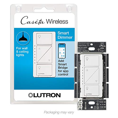 Lutron Caseta Smart Home Dimmer Switch, Works with Alexa, Apple HomeKit, and the Google Assistant | for LED Light Bulbs, Incandescent Bulbs and Halogen Bulbs | PD-6WCL-WH | White
