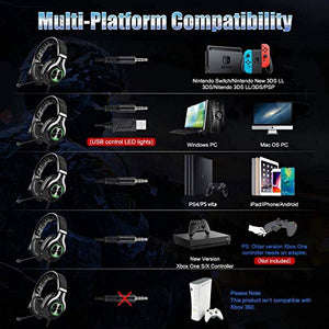 EKSA PS4 Gaming Headset PS4 Headset with Noise Cancelling Mic & RGB Light - Gaming Headphones for PC, Laptop, Xbox One Controller (Adapter Not Included), PS4, Nintendo Switch - 3.5mm Cable