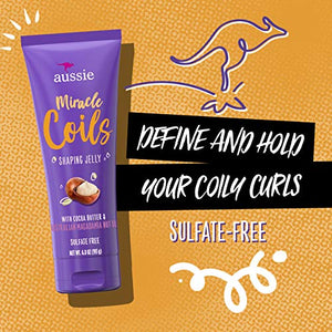Aussie Miracle Coils Collection, Shampoo, Conditioner, Shaping Jelly & Stretching Cream, For Curly Hair, Made with Australian Macadamia Nut Oil, Sulfate & Paraben Free , White , 4 Piece Set