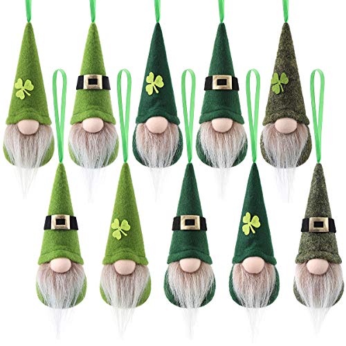 Load image into Gallery viewer, St Patrick Day Hanging Gnome Ornaments Set of 10, Irish Gnomes Handmade Leprechaun Elf Tomet DecorationsSpring Gnome Lucky Clover Hanging Ornament