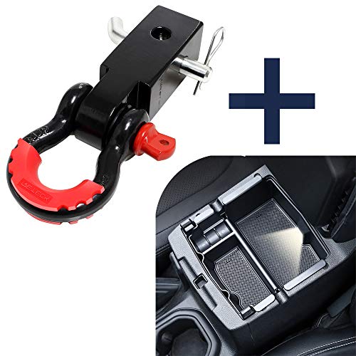 LIBERRWAY Shackle Hitch Receiver 2 inch 41918 Lbs Break Strength with 3/4'' D Ring Shackle + Center Console Organizer for Jeep Wrangler JL/JLU (2018-19)