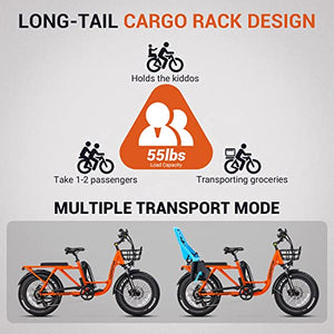 ADDMOTOR M-81 Electric Bike for Adults, 105 Miles, 48V 20AH Removable Samsung Battery UL Certified, 750W Long-Tail Cargo Electric Bicycle, 20"x4" Fat Tire Ebike, 7 Speeds, Suspension Fork (Carrot)