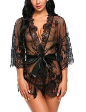 Load image into Gallery viewer, Avidlove lace Robe Women's Lace Kimono Robe Babydoll Lingerie Mesh Nightgown Black L
