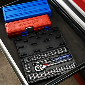 40 Pieces - EPAuto 1/4-Inch & 3/8-Inch Drive Socket Set with 72 Tooth Reversible Ratchet