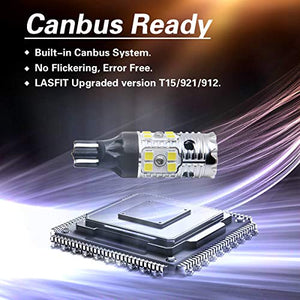 LASFIT 921 LED Bulb 912 T15 Reverse Back Up Light CANBUS Error Free Bulb 904 916 6000K Xenon White , 2022 New Upgrade Design(Pack of 2)