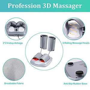 Shiatsu Foot Massager with Deep Kneading, Foot and Calf Massager with Heat, Air Leg Compression Massager for Circulation, Relieve Plantar Fasciitis,3 Modes 3 Intensities, Up to Size 14 (Dark Gray)