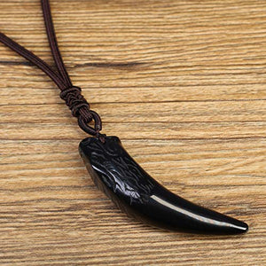 COAI Reiki Healing Wolf Tooth Black Obsidian Genuine Stones Pendant Necklace for Men