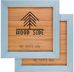 Rustic Wooden Square Picture Frames 8x8 - Set of 2-100% Natural Eco Distressed Wood with Real Glass for Wall Mounting and Tabletop Photo Frame - Blue Turquoise