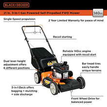 Load image into Gallery viewer, BLACK+DECKER 21&quot; 140cc 3-in-1 Gas Powered Self Propelled Push Mower
