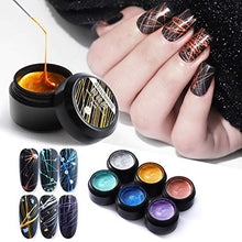 Load image into Gallery viewer, 6 Colors Spider Nail Gel Nail Polish UV/LED Gel Nail Art Wire Drawing Gel Graffiti Painting Gel Varnish with Painting Dotting Pen Gel Nail Polish DIY Design Tool
