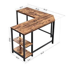 Load image into Gallery viewer, VASAGLE L-Shaped Computer Desk, Corner Desk, Office Study Workstation with Shelves for Home Office, Space-Saving, Easy to Assemble, Industrial, Rustic Brown and Black ULWD72X
