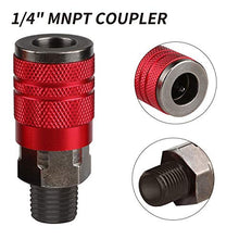 Load image into Gallery viewer, Hromee 3-Way Air Manifold 4 Ports Aluminum Industrial Flat Hex Quick Connect Air Hose Splitter with 3 Steel Couplers and 1/4" Male NPT Plug

