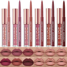 Load image into Gallery viewer, LANGMANNI 6 Matte Lipstick with 6 Lipliners Cosmetics Makeup Gift for Girls(12PCS)+Liquid Chameleon Eyeshadow（Peacock）
