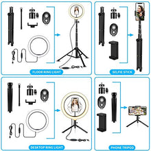 Load image into Gallery viewer, 10&quot; Selfie Ring Light with Tripod Stand &amp; Cell Phone Holder for Live Stream/Makeup, Dimmable Led Camera Ringlight for YouTube TikTok/Photography Compatible for iPhone and Android Phone
