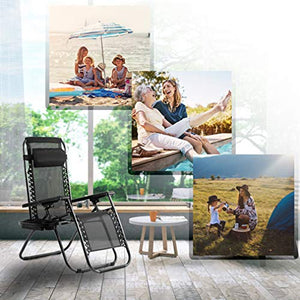 Zero Gravity Chairs Case of (2) Black Lounge Patio Chairs Outdoor Yard Beach with Cup Holders (Black)