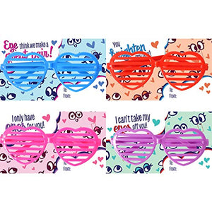 32 Valentines Day Shade Glasses for Kids & Gift Cards with Heart Shaped Shutter Valentine Party Favor, Valentine's Classroom Exchange, Classroom Prize Supplies, Valentine’s Greeting Cards