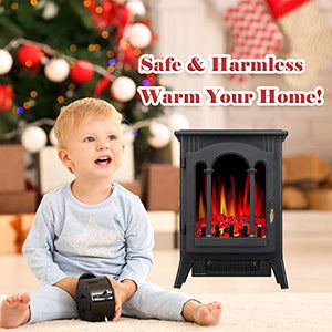 R.W.FLAME Infrared Electric Fireplace Stove, 16" Freestanding Fireplace Heater, Realistic Flame Effects, Adjustable Brightness and Heating Mode, Overheating Safe Design, 1000W/1500W, Black