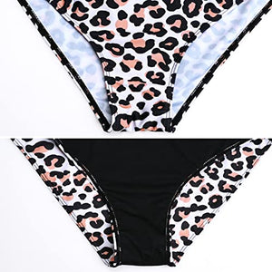 Bhome Maternity Two Pieces Bikini Set High Waisted Swimsuit Ruffle Swimwear Summer Black with Leopard L