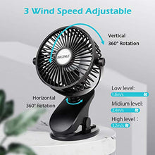 Load image into Gallery viewer, BRIGENIUS Battery Operated Clip on Stroller Fan, Portable Mini Desk Fan Rechargeable, USB Powered Clip Fan for Baby Stroller Office Outdoor Travel, Black
