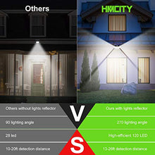 Load image into Gallery viewer, HMCITY Solar Lights Outdoor 120 LED with Lights Reflector and 3 Lighting Modes, Motion Sensor Security Lights,IP65 Waterproof Solar Powered for Garden Patio Yard (2Pack)
