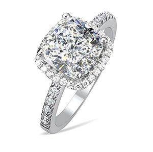 Diamonbella 101 Facets 2 Carat Princess Cushion Cut NSCD Simulated Diamond Ring 925 Silver Platinum Plated Halo (8)