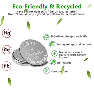 Rechargeable 2032 Battery, FITINOCH LIR2032 Button Battery Can Replace ML2032 CR2032 3v Lithium Batteries with Coin Battery Charger, 4 Count Car Remote Battery 3.7V 50mAh