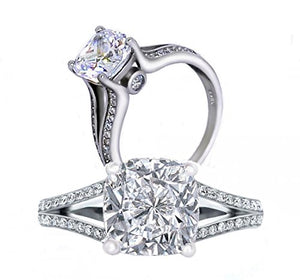 101 Facets 2 Carats Realistic Princess Cushion Cut NSCD Simulated Diamond Solitaire Split Shank Ring 925 Silver Platinum Plated RSPLIT50