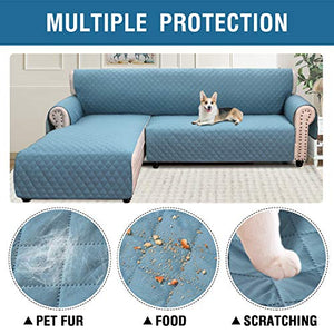 H.VERSAILTEX Sofa Covers L Shape Couch Covers for Sectional Sofa Chaise Lounge Sofa Cover Slipcovers Furniture Protector for Dogs Pets, Non Slip with Straps (X-Large, Reversible Smoke Blue/Smoke Blue)