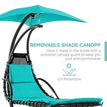 Load image into Gallery viewer, Best Choice Products Hanging Curved Chaise Lounge Chair Swing for Backyard, Patio w/Pillow, Canopy, Stand - Teal
