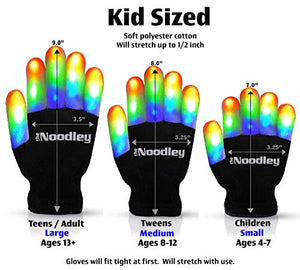 The Noodley Kids Toys for Boys LED Light Up Gloves and Flashing Shoelaces Toy for Autistic Children Cosplay Halloween Costume Stocking Stuffers Ages 4 5 6 7 (Small, Black)