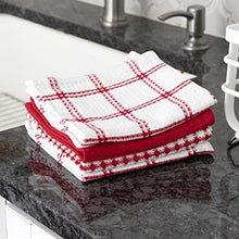 Load image into Gallery viewer, T-fal Textiles Cotton Flat Waffle Dish Cloth, Highly Absorbent, Machine Washable, 12" x 13", Red, 4-Pack
