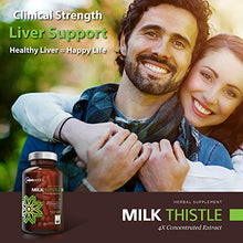 Load image into Gallery viewer, Organic Milk Thistle Capsules, 1500mg 4X Concentrated Extract with Silymarin is The Strongest Milk Thistle Supplement Available. Great for Liver Cleanse &amp; Detox! 120 Vegetarian Capsules
