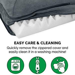 Furhaven Pet Dog Bed - Deluxe Orthopedic Two-Tone Plush and Suede L Shaped Chaise Lounge Living Room Corner Couch Pet Bed with Removable Cover for Dogs and Cats, Stone Gray, Jumbo