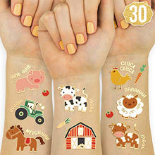 Load image into Gallery viewer, xo, Fetti Farm Party Supplies Temporary Tattoos - 30 Glitter Styles | Barnyard Animals, Petting Zoo, Cow, Horse, Tractor Trailer, Sheep
