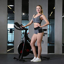 Load image into Gallery viewer, Finer Form Indoor Exercise Bike with 35 Lb Flywheel Belt-Driven Stationary Bike - Tablet iPad Holder, LCD Monitor, Cadence Reading, and SPD Compatible Pedals
