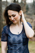 Load image into Gallery viewer, Simple Royal Blue Lapis Lazuli Real Gemstone 925 Sterling Silver Dangle Earrings Dainty Artistic Jewelry Gift Idea for Minimalist Women
