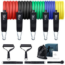 Load image into Gallery viewer, Letsfit Resistance Bands Set, Exercise Bands with Handles, Training Tubes with Door Anchor &amp; Ankle Straps for Resistance Training, Physical Therapy, Home Workout, Yoga, Pilates Stackable up to 150 lb
