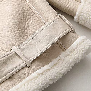 Womens Sherpa Jacket Teen Girls Winter Warm Coat Zip Up Solid Color Lapel Tops Soft Shacket Fleece Collar Plush Jacket Beige