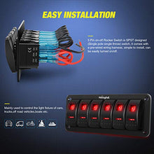 Load image into Gallery viewer, Nilight 6 Gang Rocker Switch Panel 5Pin On Off Toggle Switch Aluminum Holder 12V 24V Dash Pre-Wired Red Backlit Switches for Automotive Cars Marine Boats RVs Truck, 2 Years Warranty
