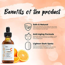 Load image into Gallery viewer, KIZZ Vitamin C Serum - Facial Skin Care Formulated with Hyaluronic Acid, Vitamin E, Aloe, Jojoba Oil &amp; Witch Hazel - For Brightening &amp; Moisturizing Skin - Helps Lift Fine Lines, Wrinkles - 2 fl. Oz

