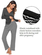 Load image into Gallery viewer, Ekouaer Labor/Delivery/Nursing Maternity Pajamas Set Home, Deep V Neck Nursing Shirt, Adjustable Size Pregnancy Shorts (Dark Grey XL)
