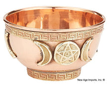 Load image into Gallery viewer, Triple Moon Pentacle Copper Offering Bowl 3", Great for Altar use, Ritual use, Incense Burner, smudging Bowl, Decoration Bowl, offering Bowl - New Age Imports, Inc.
