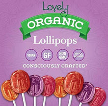 Load image into Gallery viewer, ORGANIC Lollipops - Lovely Co. 7oz Bag (40 count) - Strawberry, Pomegranate, Mango &amp; Grape Flavors | NO HFCS, GLUTEN or Fake Ingredients, 100% VEGAN &amp; Kosher!
