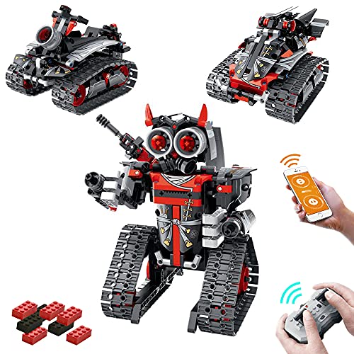 UNIQUE KIDS Building Remote Control STEM Building Kit for Boys 8-12 Tracked Racer Car/Tank/Robot 3 in 1 Educational Toys for 6 7 8 9 10 11 12 + Year Old Boys and Girls Birthday Gifts for Kids (Red)